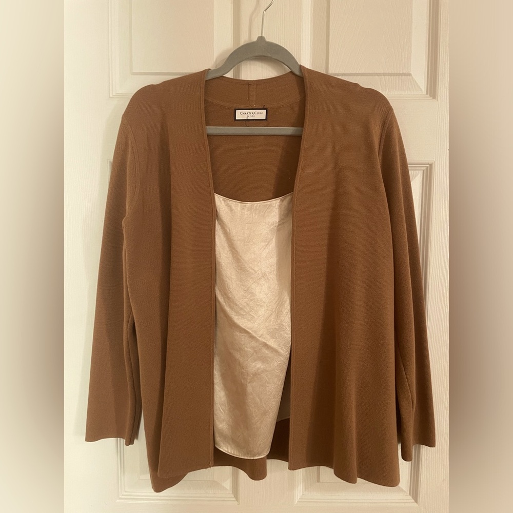 Charter club Brown Cardigan Sweater Open Front Design